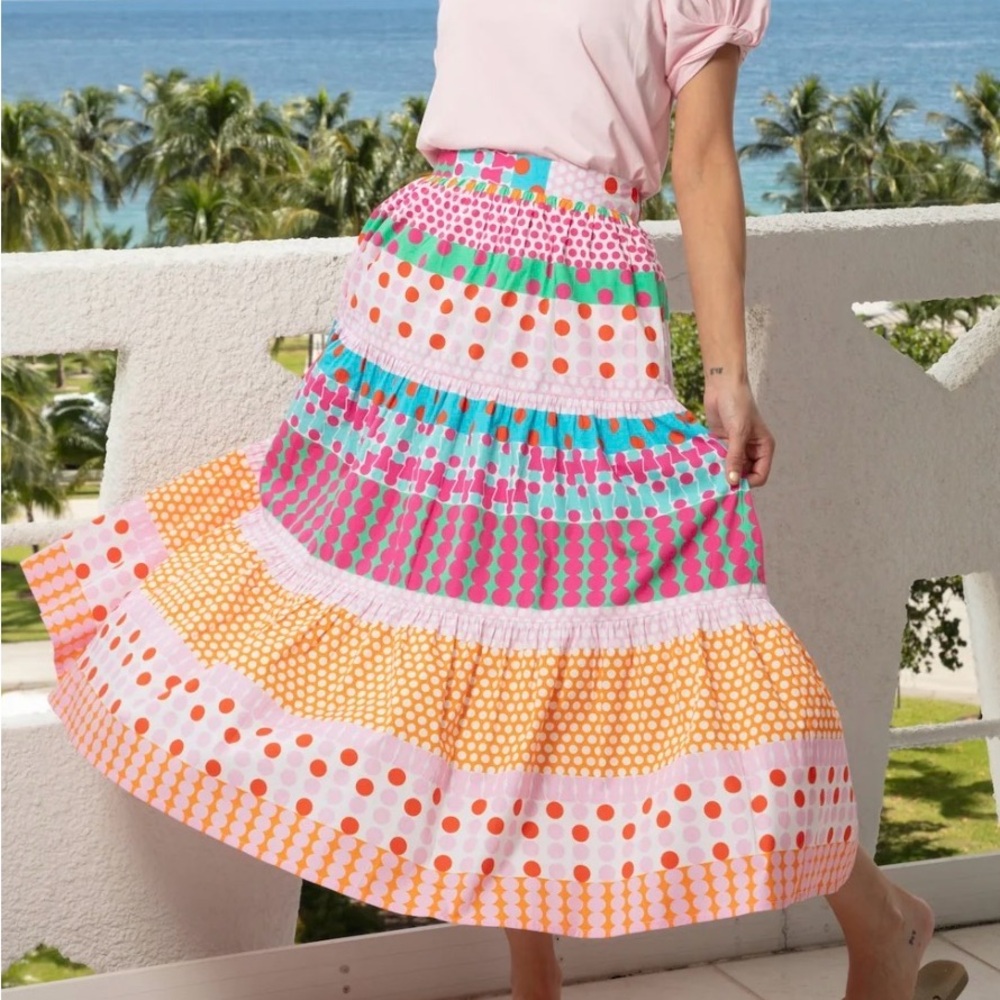 Beautiful Dizzy Lizzie Woodstock Pull on MULTI DOT SKIRT  size Small